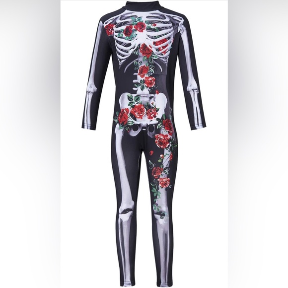 Boys Girls Halloween Jumpsuit Bodysuit 3D Graphic Skull Skeleton kids 9-12 yrs - Picture 6 of 13